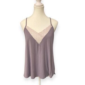Flora Nikrooz Cami Top- S -Mauve Lace Trim Pajama Lounge Sleepwear Layering Tank